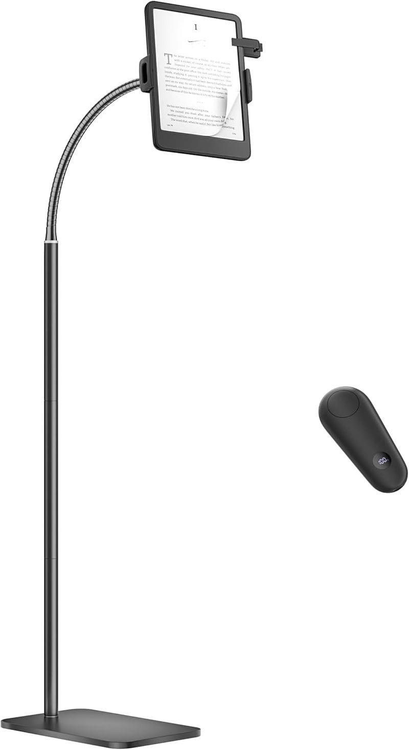 VOLTIFYMAX Kindle Stand Floor with Remote Page Turner for Reading in Bed, Tablet Stand Holder with Adjustable Gooseneck, Compatible with Kindle Accessories/Paperwhite, Hands Free Use Gifts for Readers - Image 1